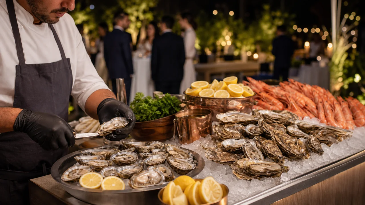 Live seafood and oyster station at a luxury event